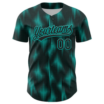 Custom Black Aqua 3D Pattern Design Halftone Dots Authentic Baseball Jersey