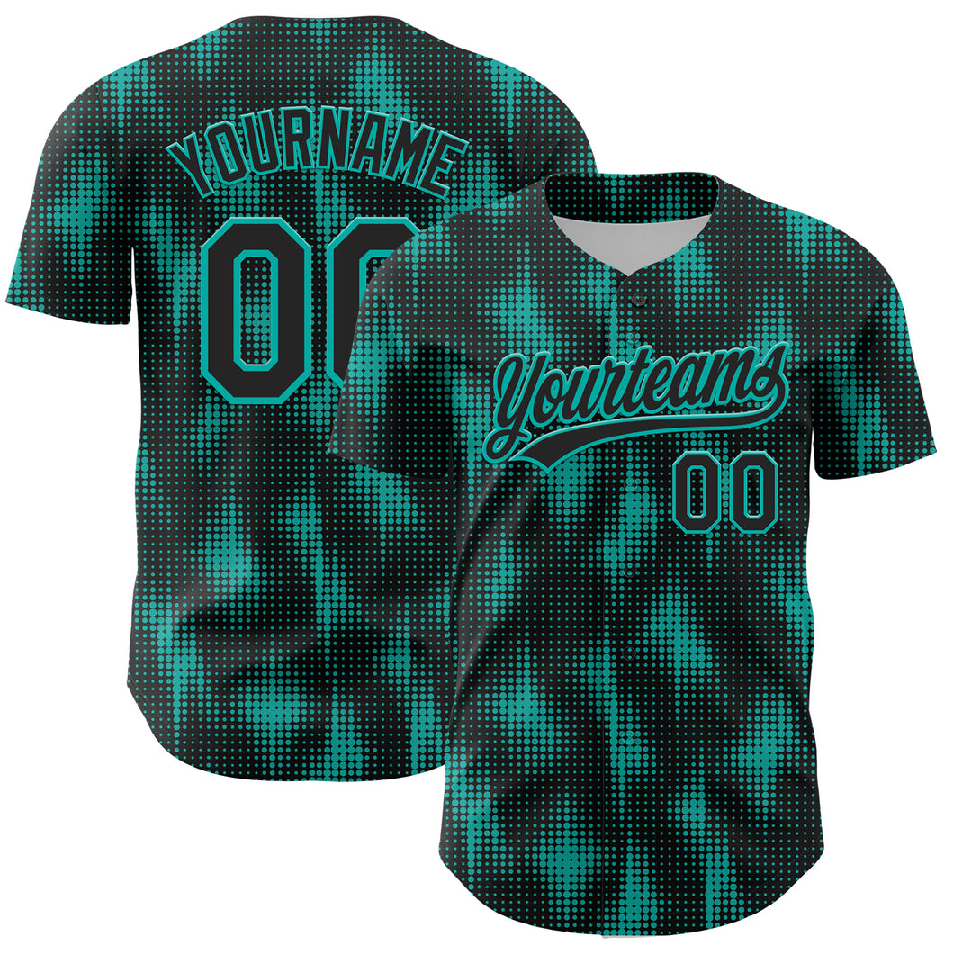 Custom Black Aqua 3D Pattern Design Halftone Dots Authentic Baseball Jersey