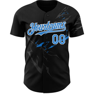 Custom Black Electric Blue-White 3D Pattern Design Lightning Authentic Baseball Jersey