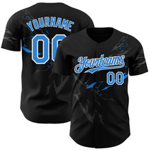 Load image into Gallery viewer, Custom Black Electric Blue-White 3D Pattern Design Lightning Authentic Baseball Jersey
