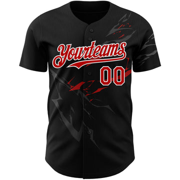 Custom Black Red-White 3D Pattern Design Lightning Authentic Baseball Jersey