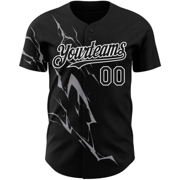 Custom Black Gray-White 3D Pattern Design Lightning Authentic Baseball Jersey