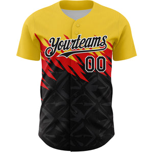 Custom Yellow Black-White 3D Pattern Design Abstract Shape Authentic Baseball Jersey