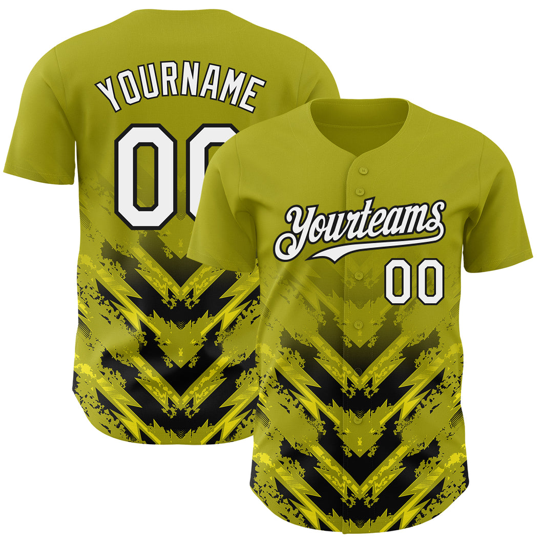 Custom Olive White-Black 3D Pattern Design Abstract Arrow Authentic Baseball Jersey