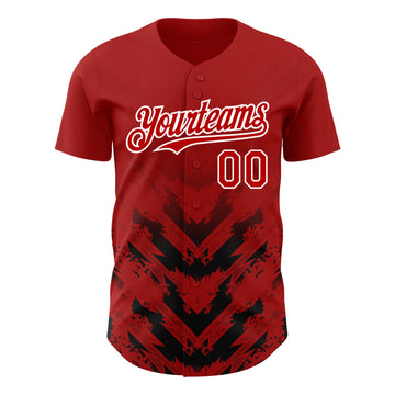 Custom Red Black-White 3D Pattern Design Abstract Arrow Authentic Baseball Jersey