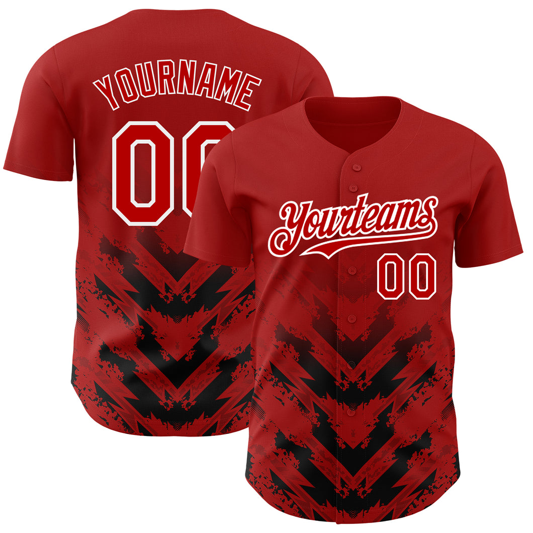 Custom Red Black-White 3D Pattern Design Abstract Arrow Authentic Baseball Jersey