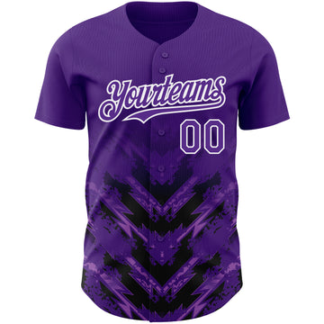 Custom Purple Black-White 3D Pattern Design Abstract Arrow Authentic Baseball Jersey