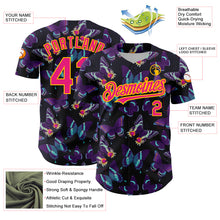 Load image into Gallery viewer, Custom Black Hot Pink-Yellow 3D Pattern Design Animal Butterfly Authentic Baseball Jersey
