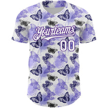 Load image into Gallery viewer, Custom White Purple 3D Pattern Design Animal Butterfly Authentic Baseball Jersey
