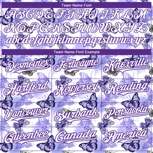 Custom White Purple 3D Pattern Design Animal Butterfly Authentic Baseball Jersey