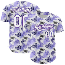 Load image into Gallery viewer, Custom White Purple 3D Pattern Design Animal Butterfly Authentic Baseball Jersey
