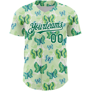 Custom White Kelly Green 3D Pattern Design Animal Butterfly Authentic Baseball Jersey