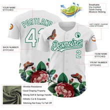 Load image into Gallery viewer, Custom White Kelly Green 3D Pattern Design Animal Butterfly And Flower Authentic Baseball Jersey
