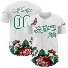 Load image into Gallery viewer, Custom White Kelly Green 3D Pattern Design Animal Butterfly And Flower Authentic Baseball Jersey
