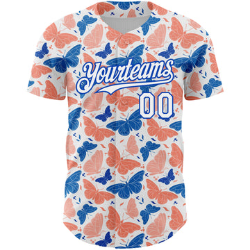 Custom White Royal 3D Pattern Design Animal Butterfly Authentic Baseball Jersey