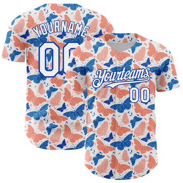 Custom White Royal 3D Pattern Design Animal Butterfly Authentic Baseball Jersey