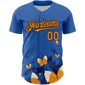 Custom Royal Orange-Black 3D Pattern Design Animal Butterfly Authentic Baseball Jersey