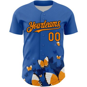 Custom Royal Orange-Black 3D Pattern Design Animal Butterfly Authentic Baseball Jersey