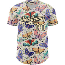 Load image into Gallery viewer, Custom Cream Black 3D Pattern Design Animal Butterfly Authentic Baseball Jersey
