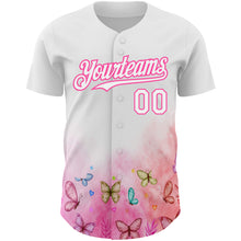 Laden Sie das Bild in den Galerie-Viewer, Custom White Pink 3D Pattern Design Animal Butterfly Authentic Baseball Jersey
