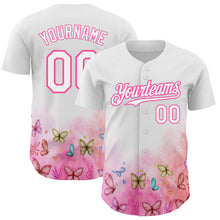 Laden Sie das Bild in den Galerie-Viewer, Custom White Pink 3D Pattern Design Animal Butterfly Authentic Baseball Jersey
