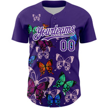 Charger l&#39;image dans la galerie, Custom Purple White 3D Pattern Design Animal Butterfly Authentic Baseball Jersey
