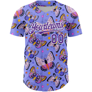 Custom Medium Purple Purple-White 3D Pattern Design Animal Butterfly Authentic Baseball Jersey