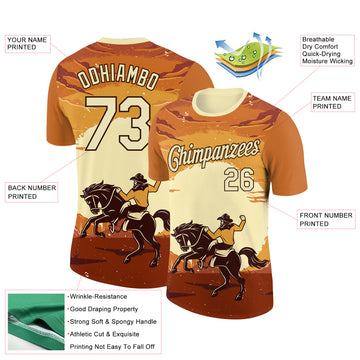 Custom Orange City Cream-Brown 3D Pattern Design Cowboy Rodeo Performance T-Shirt