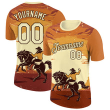 Laden Sie das Bild in den Galerie-Viewer, Custom Orange City Cream-Brown 3D Pattern Design Cowboy Rodeo Performance T-Shirt
