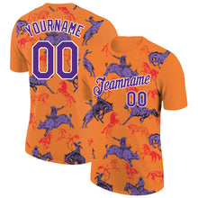 Загрузить изображение в средство просмотра галереи, Custom Orange Purple-White 3D Pattern Design Cowboy Rodeo Performance T-Shirt
