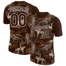 Загрузить изображение в средство просмотра галереи, Custom Brown White 3D Pattern Design Cowboy Rodeo Performance T-Shirt
