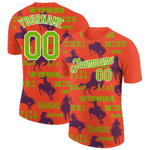 Custom Red Neon Green-White 3D Pattern Design Cowboy Rodeo Performance T-Shirt