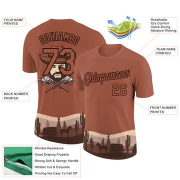 Custom Brown Black 3D Pattern Design Cowboy Rodeo Performance T-Shirt