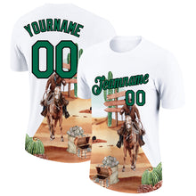 Charger l&#39;image dans la galerie, Custom White Kelly Green-Black 3D Pattern Design Cowboy Rodeo Performance T-Shirt
