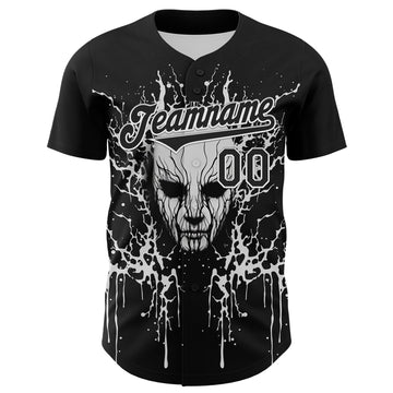 Custom Black White 3D Pattern Design Rave Skull Authentic Baseball Jersey