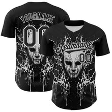 Загрузить изображение в средство просмотра галереи, Custom Black White 3D Pattern Design Rave Skull Authentic Baseball Jersey
