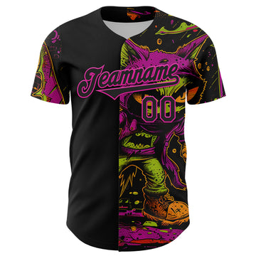 Custom Black Deep Pink 3D Pattern Design Rave Monster Authentic Baseball Jersey