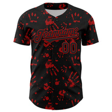 Load image into Gallery viewer, Custom Black Red 3D Pattern Design Rave Bloody Handprint Authentic Baseball Jersey
