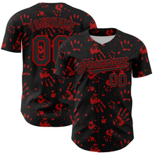 Load image into Gallery viewer, Custom Black Red 3D Pattern Design Rave Bloody Handprint Authentic Baseball Jersey
