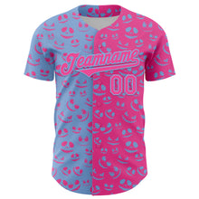 Load image into Gallery viewer, Custom Pink Light Blue 3D Pattern Design Rave Halloween Pumpkin Authentic Baseball Jersey
