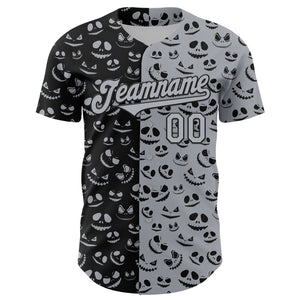 Custom Gray Black 3D Pattern Design Rave Halloween Pumpkin Authentic Baseball Jersey