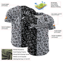 Load image into Gallery viewer, Custom Gray Black 3D Pattern Design Rave Halloween Pumpkin Authentic Baseball Jersey
