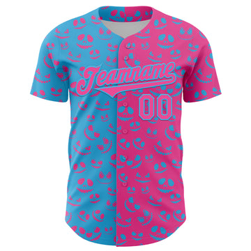 Custom Pink Sky Blue 3D Pattern Design Rave Halloween Pumpkin Authentic Baseball Jersey