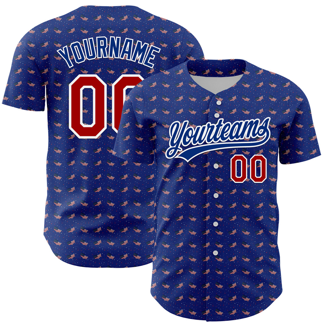 Custom Thunder Blue Red-Royal 3D American Flag Authentic Baseball Jersey