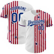 Charger l&#39;image dans la galerie, Custom White Royal Red-US Navy Blue 3D American Flag Stars Authentic Baseball Jersey
