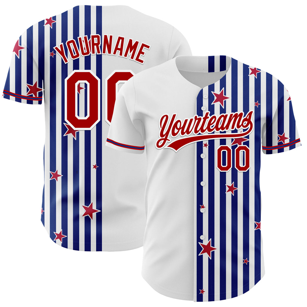 Custom White Red-Royal 3D American Flag Stars Authentic Baseball Jersey