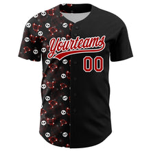 Загрузить изображение в средство просмотра галереи, Custom Black Red-White 3D Gothic Style Skull Authentic Baseball Jersey
