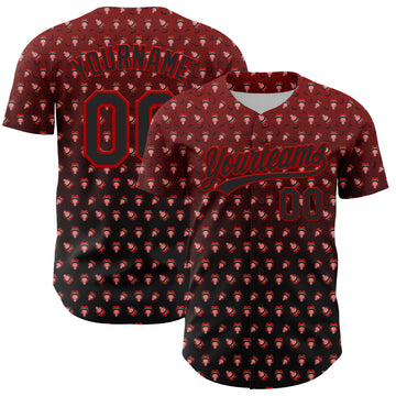 Custom Red Black 3D Pattern Design Gothic Style Devil Authentic Baseball Jersey