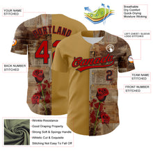 Load image into Gallery viewer, Custom Old Gold Red-Black 3D Pattern Design Gothic Style Rose Authentic Baseball Jersey
