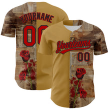 Load image into Gallery viewer, Custom Old Gold Red-Black 3D Pattern Design Gothic Style Rose Authentic Baseball Jersey
